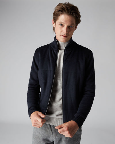 N.Peal Men's Cashmere Woven Front Jacket Navy Blue