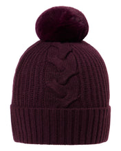 Load image into Gallery viewer, N.Peal Women&#39;s Fur Bobble Cable Hat Plum Purple
