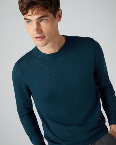 N.Peal Men's Fine Gauge Cashmere Round Neck Jumper Lapis Blue