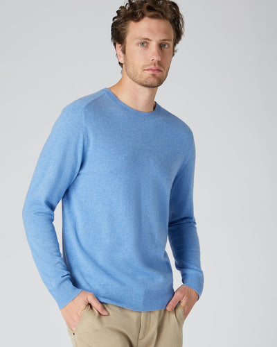 N.Peal Men's Baby Cashmere Round Neck Jumper Blue