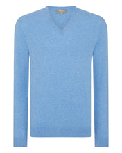 Load image into Gallery viewer, N.Peal Men&#39;s Baby Cashmere V Neck Jumper Blue
