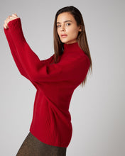 Load image into Gallery viewer, N.Peal Women&#39;s Mock Neck Curved Hem Cashmere Jumper Ruby Red
