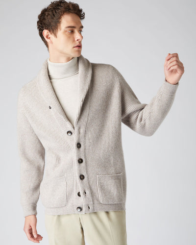 N.Peal The Kensington Cashmere Cardigan Basilica Beige Brown Marl