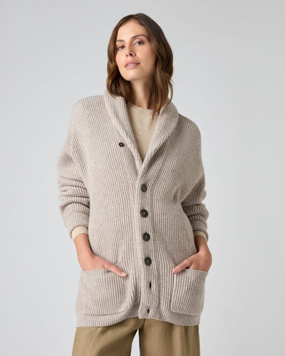 N.Peal The Kensington Cashmere Cardigan Basilica Beige Brown Marl