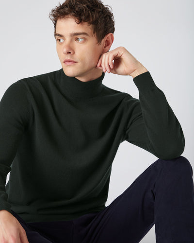 N.Peal Men's The Trafalgar Polo Neck Cashmere Jumper Dark Green