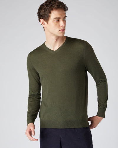 N.Peal Men's The Conduit Fine Gauge Cashmere Jumper Montana Green