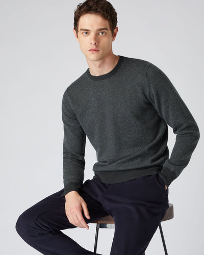 N.Peal Men's Oxford Birdseye Cashmere Jumper Dark Green