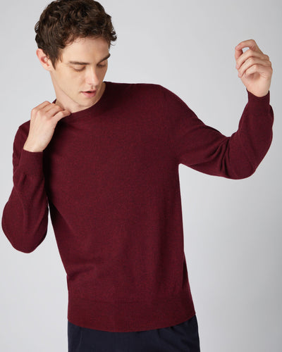 N.Peal The Oxford Round Neck Cashmere Jumper Shiraz Melange Red