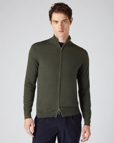 N.Peal Men's The Hyde Fine Gauge Cashmere Zip Jumper Montana Green