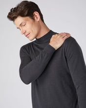 Load image into Gallery viewer, N.Peal Men&#39;s Fine Gauge Cashmere Mock Turtle Neck Jumper Flint Grey
