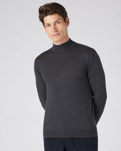 Load image into Gallery viewer, N.Peal Men&#39;s Fine Gauge Cashmere Mock Turtle Neck Jumper Flint Grey
