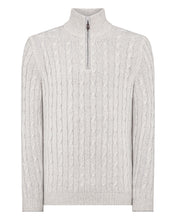 Load image into Gallery viewer, N.Peal Men&#39;s Cable Half Zip Cashmere Jumper Pebble Grey

