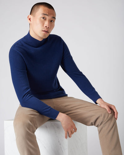 N.Peal Men's Turtle Neck Cashmere Jumper French Blue