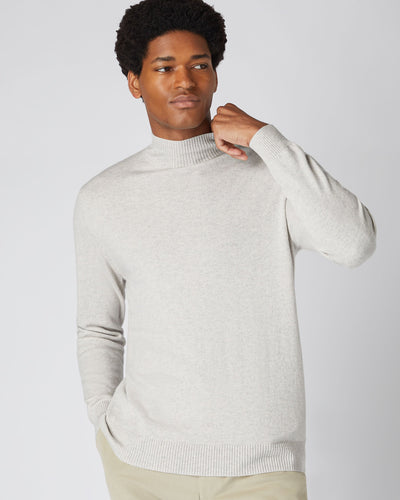 N.Peal Men's Turtle Neck Cashmere Jumper Pebble Grey