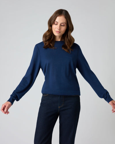 N.Peal Fine Gauge Cashmere Round Neck Jumper French Blue