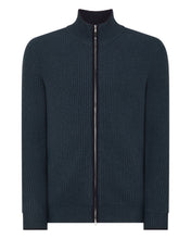 Load image into Gallery viewer, N.Peal Men&#39;s Ribbed Zip Through Cashmere Cardigan Grigio Blue
