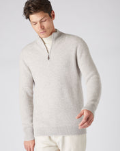 Load image into Gallery viewer, N.Peal Men&#39;s Two Tone Rib Half Zip Cashmere Jumper Sand Brown
