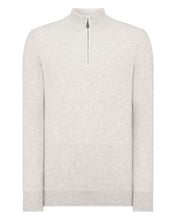 Load image into Gallery viewer, N.Peal Men&#39;s Two Tone Rib Half Zip Cashmere Jumper Sand Brown
