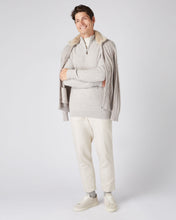 Load image into Gallery viewer, N.Peal Men&#39;s Two Tone Rib Half Zip Cashmere Jumper Sand Brown
