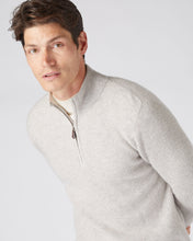 Load image into Gallery viewer, N.Peal Men&#39;s Two Tone Rib Half Zip Cashmere Jumper Sand Brown
