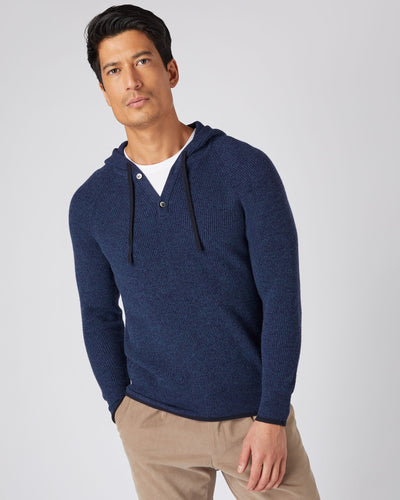 N.Peal Men's Half Button Hooded Cashmere Jumper Imperial Blue