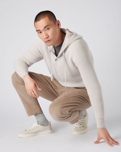 N.Peal Men's Half Button Hooded Cashmere Jumper Snow Grey