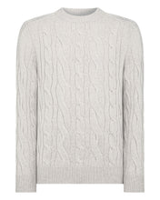 Load image into Gallery viewer, N.Peal Men&#39;s Mutli Cable Round Neck Cashmere Jumper Pebble Grey
