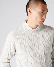 Load image into Gallery viewer, N.Peal Men&#39;s Mutli Cable Round Neck Cashmere Jumper Pebble Grey
