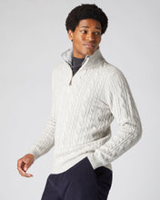 Load image into Gallery viewer, N.Peal Men&#39;s Fur Trim Half Zip Cashmere Jumper Pebble Grey
