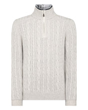 Load image into Gallery viewer, N.Peal Men&#39;s Fur Trim Half Zip Cashmere Jumper Pebble Grey
