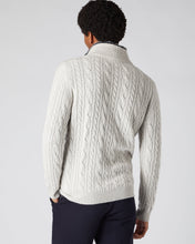 Load image into Gallery viewer, N.Peal Men&#39;s Fur Trim Half Zip Cashmere Jumper Pebble Grey
