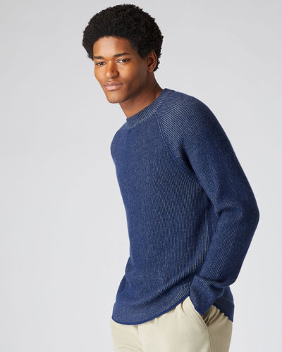 N.Peal Men's Two Tone Rib Cashmere Jumper French Blue