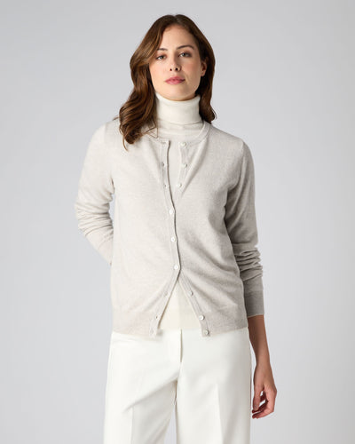 N.Peal Women's Round Neck Cashmere Cardigan Pebble Grey