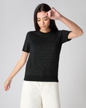 Load image into Gallery viewer, N.Peal Women&#39;s Round Neck Cashmere T Shirt With Lurex Black Sparkle
