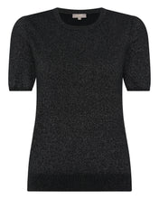 Load image into Gallery viewer, N.Peal Women&#39;s Round Neck Cashmere T Shirt With Lurex Black Sparkle
