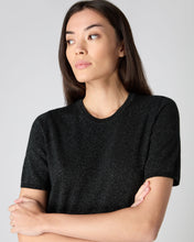 Load image into Gallery viewer, N.Peal Women&#39;s Round Neck Cashmere T Shirt With Lurex Black Sparkle
