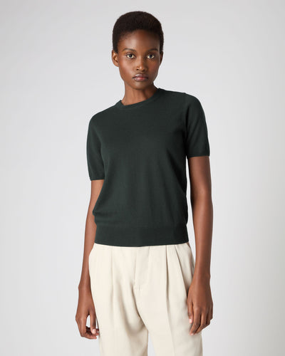 N.Peal Women's Round Neck Cashmere T Shirt Dark Green