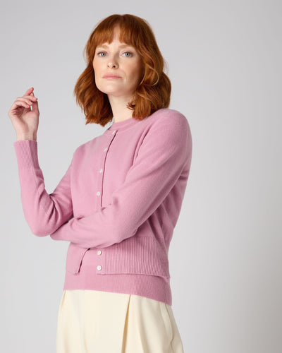 N.Peal Women's Long Sleeve Cropped Cashmere Cardigan Burano Pink