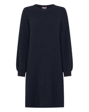 Load image into Gallery viewer, N.Peal Women&#39;s Crew Neck Cable Cashmere Dress Navy Blue
