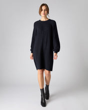 Load image into Gallery viewer, N.Peal Women&#39;s Crew Neck Cable Cashmere Dress Navy Blue
