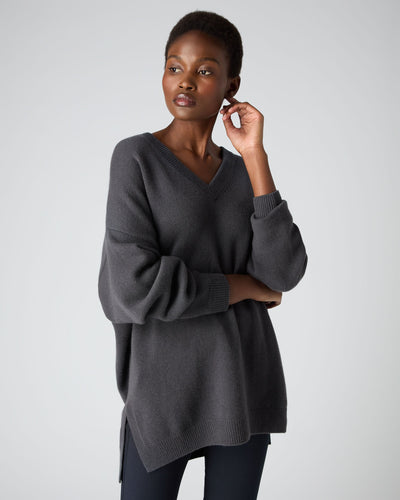 N.Peal Women's Oversized V Neck Cashmere Jumper Flint Grey