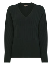 Load image into Gallery viewer, N.Peal Women&#39;s Wide Rib V Neck Cashmere Jumper Dark Green
