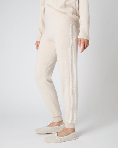 N.Peal Women's Lurex Detail Cashmere Jogger Ecru White