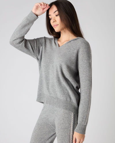 N.Peal Women's Lurex Detail Cashmere Hoodie Flannel Grey