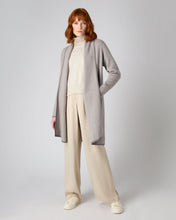 Load image into Gallery viewer, N.Peal Women&#39;s Herringbone Long Cashmere Cardigan Taupe Brown
