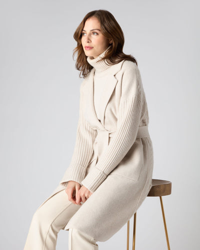 N.Peal Women's Cable Back Cashmere Coat Ecru White