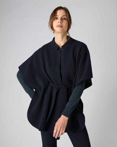 N.Peal Women's Stand Collar Cashmere Cape Navy Blue