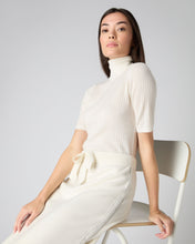 Load image into Gallery viewer, N.Peal Women&#39;s Roll Neck Rib Cashmere Top New Ivory White
