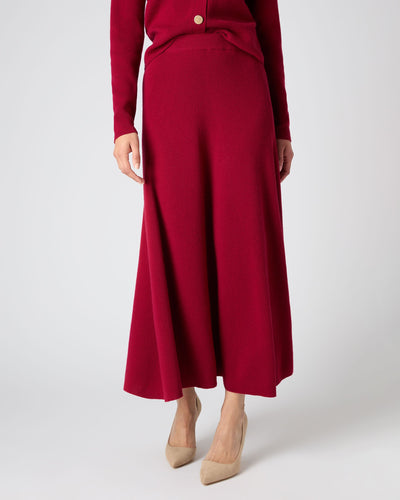 N.Peal Women's Long Rib Cashmere Skirt Opera Red