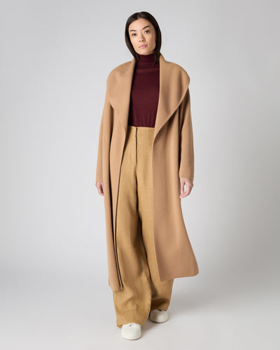 N.Peal Women's Shawl Collar Cashmere Coat Sahara Brown